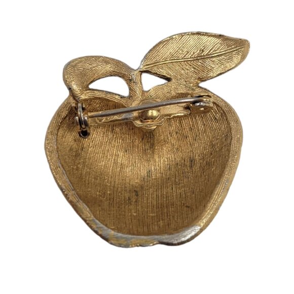 Vintage Coro Gold-Tone Apple Brooch Brushed Texture Autumn Teacher Gift - Picture 9 of 15